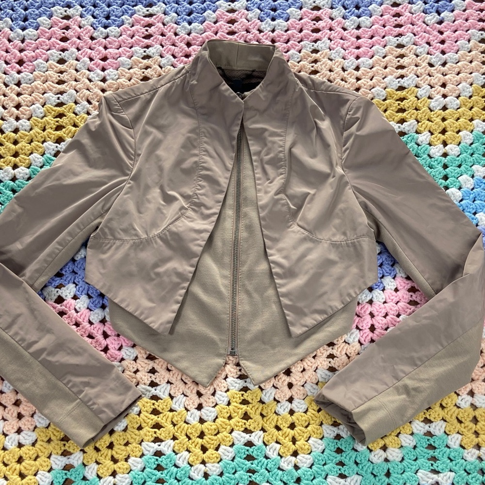 BCBG Max Azria Women's Tan Taupe Ozzy Gravel Cropped Moto Jacket XXS XXSmall